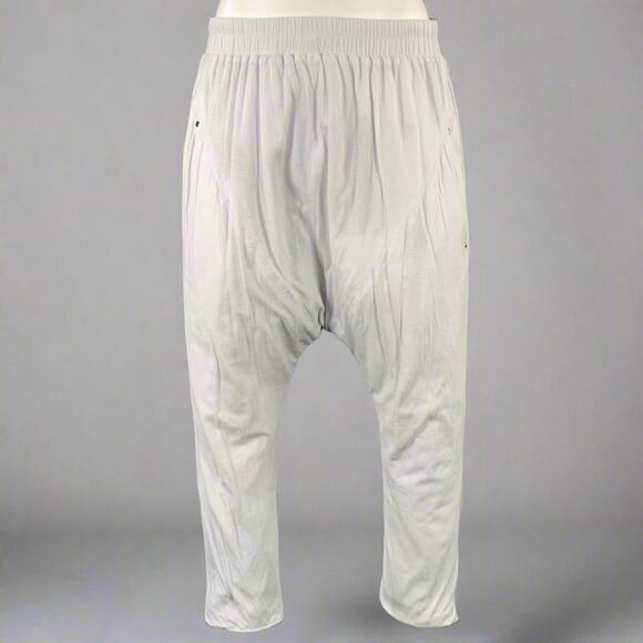 NO BRAND Size S White Grey Drop Crotch Drawstring Casual Pants - Picture 2 of 5